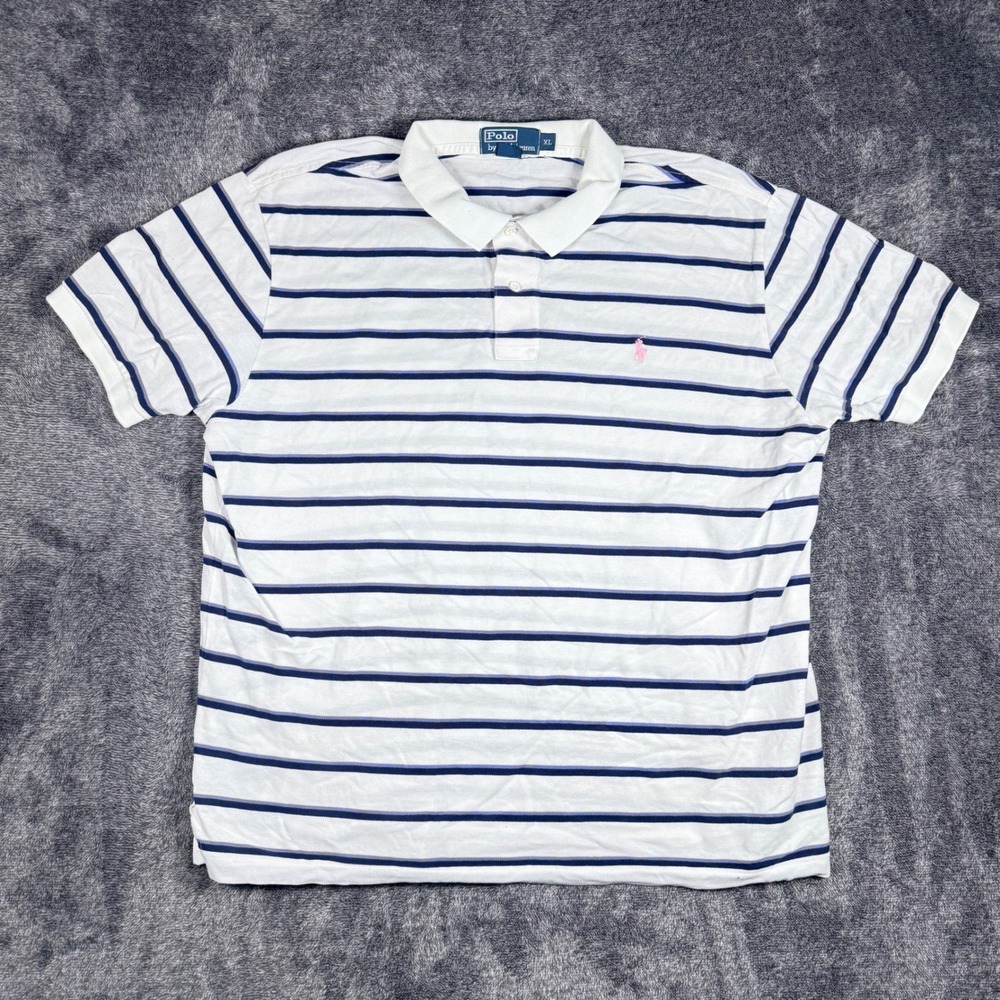 Polo Ralph Lauren Mens XL Pima Cotton Striped Polo Shirt White Navy Purple Pink